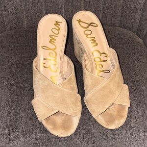 Sam Edelman Beige Suede Wedge Sandals